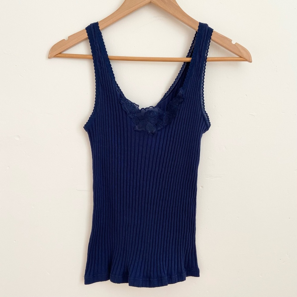 Vintage La Vie En Rose Navy Blue Ribbed Cami